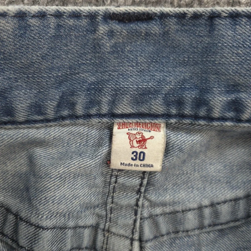 True Religion Jeans Mens 30x33 Light Wash Denim Ricky Straight Logo Casual Prep